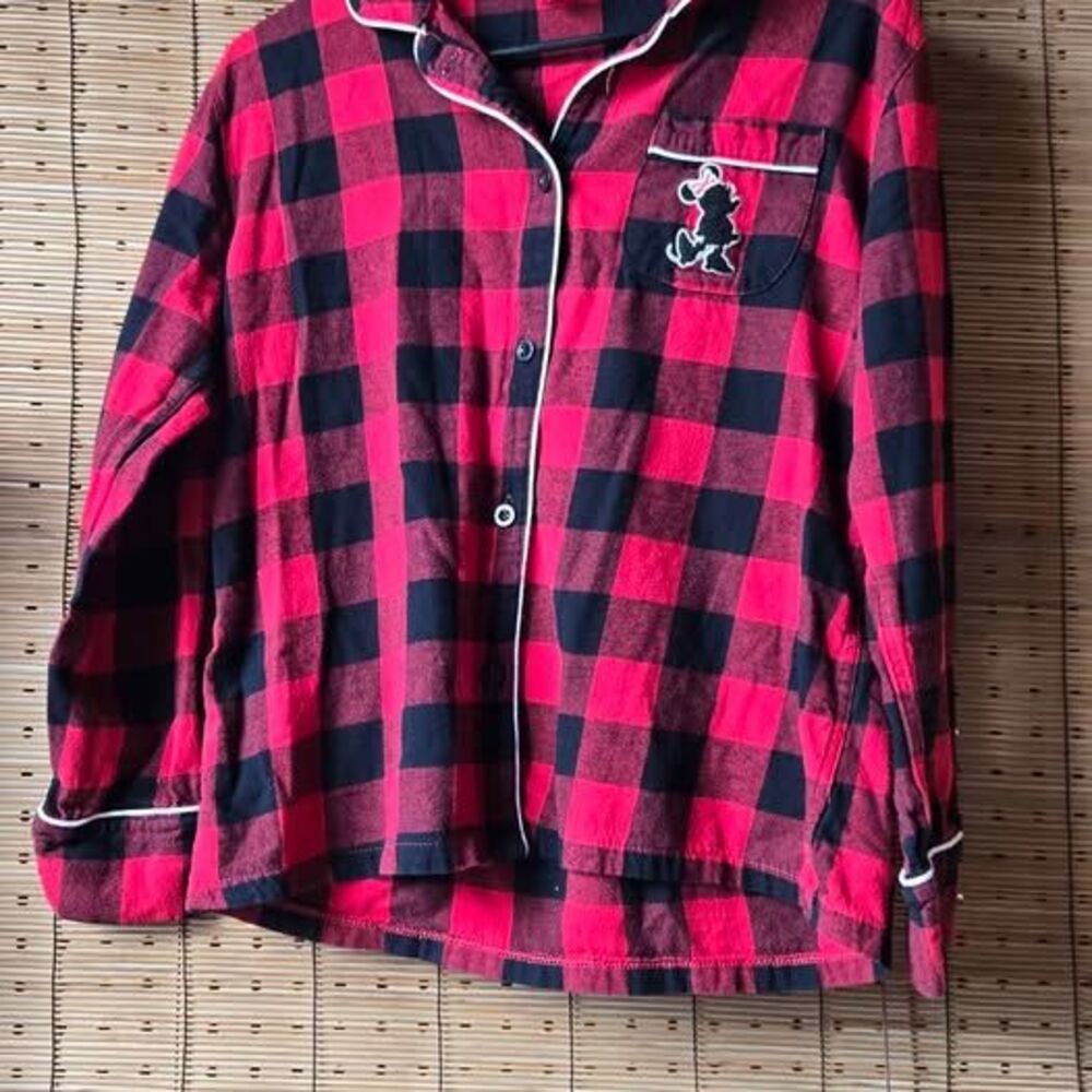 Disney Parks Minnie Mouse Buffalo Plaid Pajama Top Women's Medium Red Black